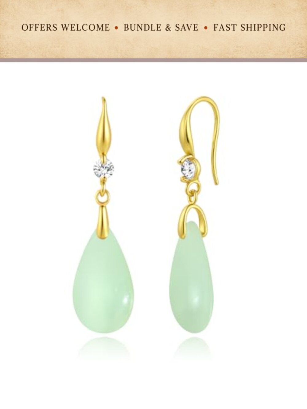 Teardrop Dangle Drop Earrings 14k Gold Plated French Hooks Vintage Style